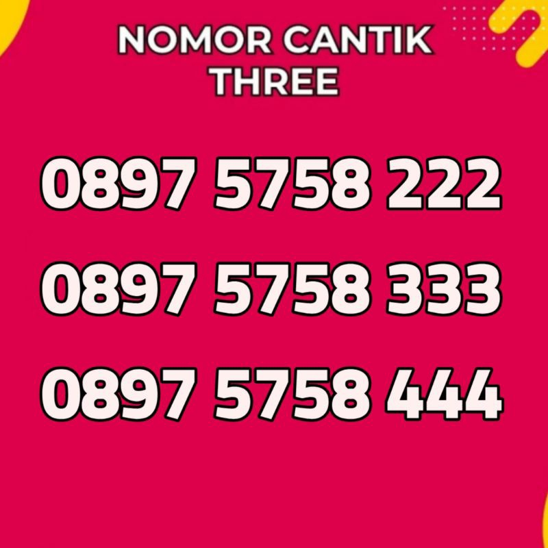 Nomor cantik 3 11 digit 5758 Kartu perdana tri