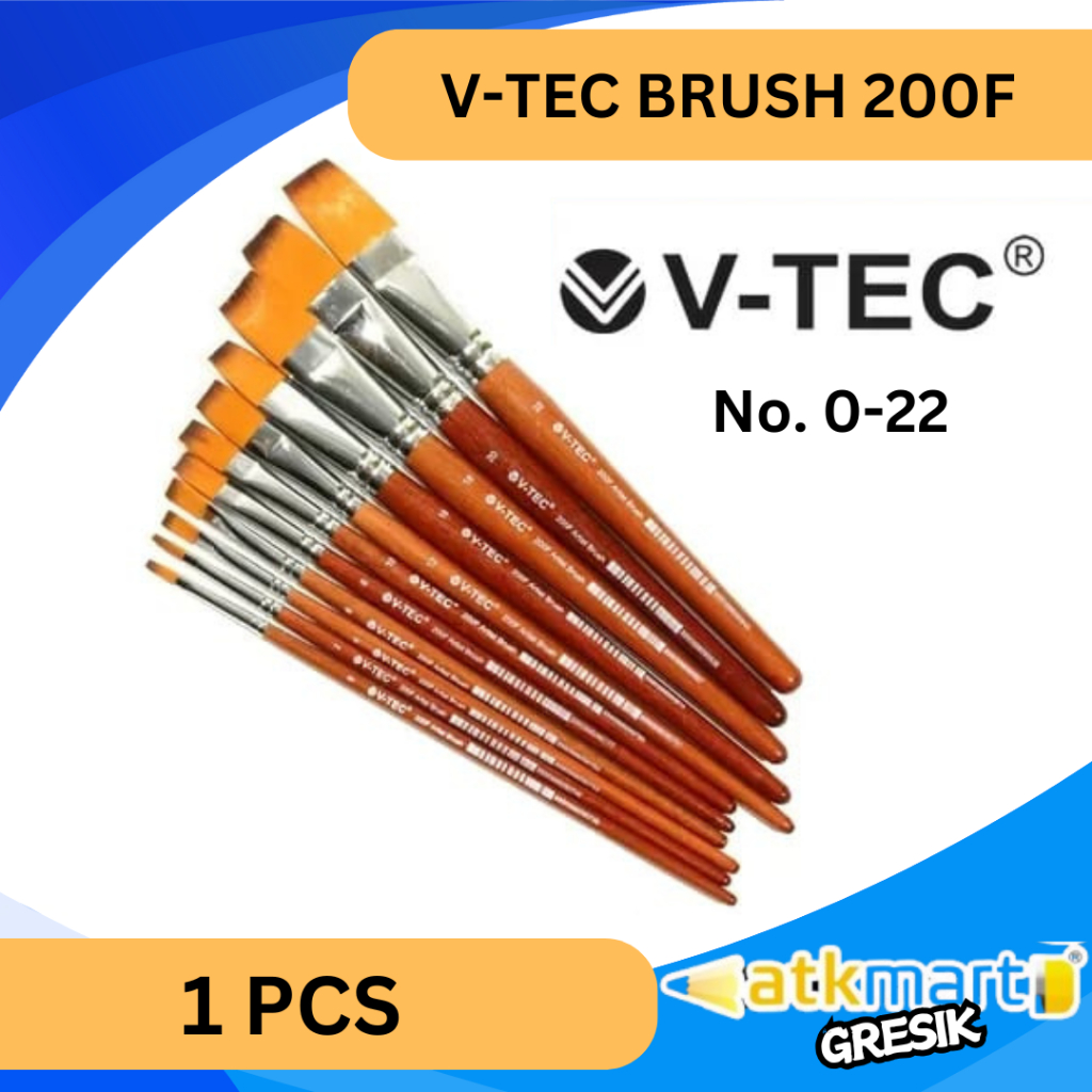 

V-TEC KUAS LUKIS FLAT ART BRUSH 200F BENTUK LANCIP PERSEGI KUAS CAT NO 0-20 SATUAN