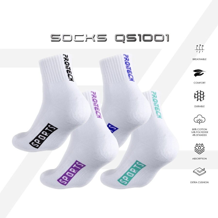 Kaos Kaki Badminton PROTECH Cotton Quarter Sport Socks (QS1001)