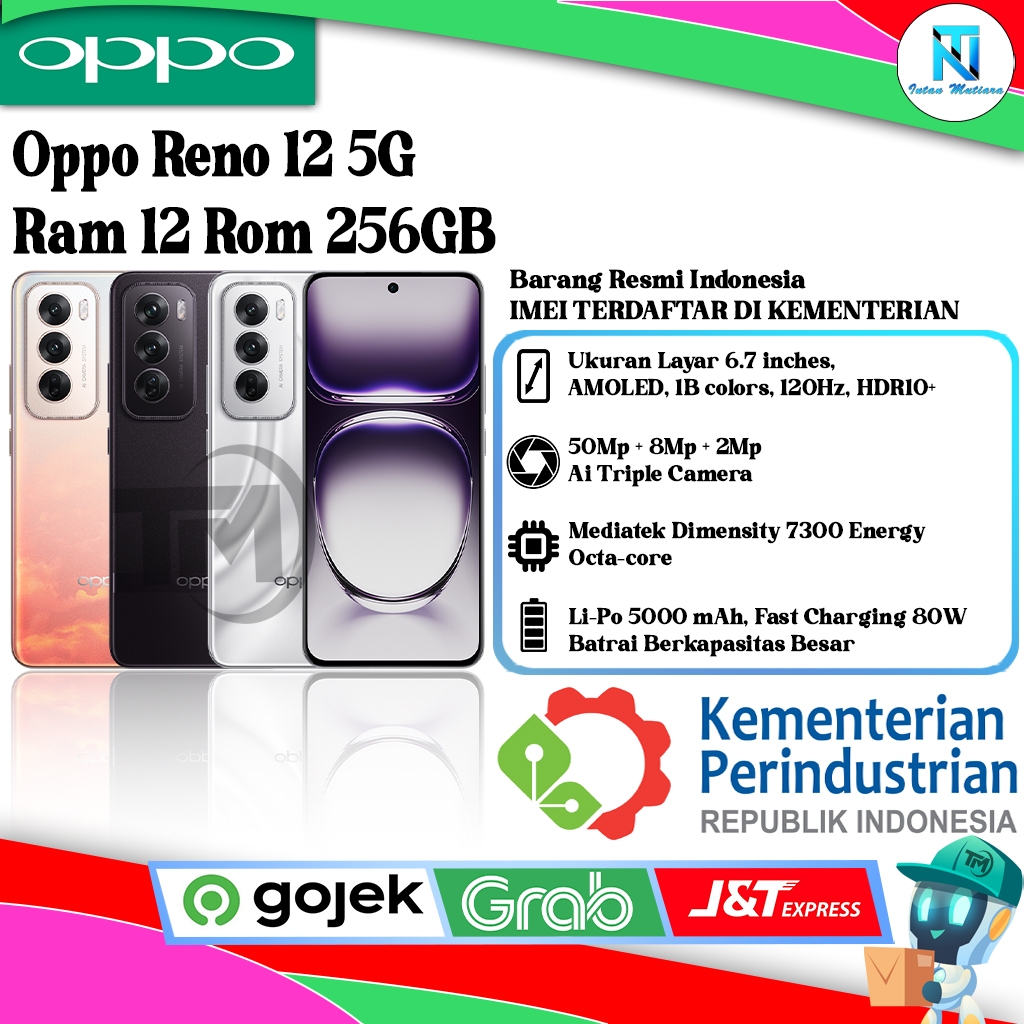 0 P P 0 Reno 12 Ram 12 Rom 256GB Segel Original & Bergaransi Resmi