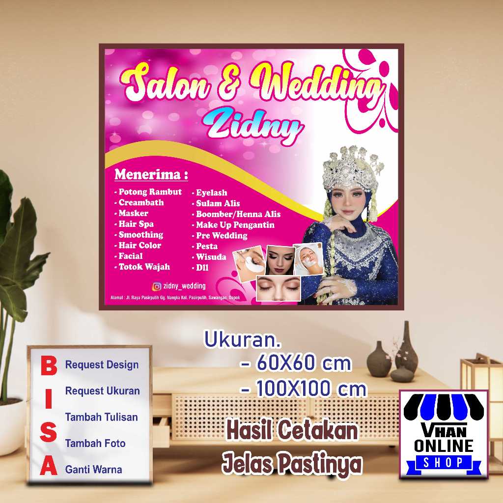 Cetak Spanduk Banner Salon Design Cantik Warna Pink