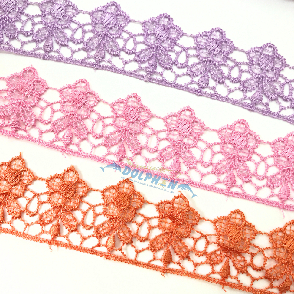 [Meteran-13] Renda Bordir PREMIUM RG663 Lebar 4cm Hiasan Baju Wanita Craft Kerajinan Tangan