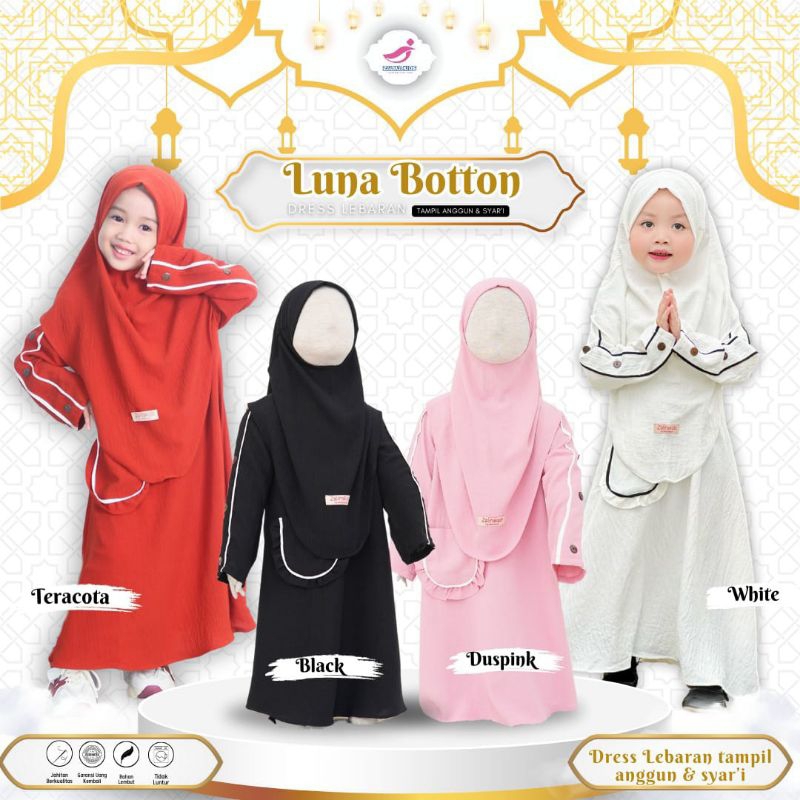 Gamis Luna anak perempuan set hijab syar'i usia 7 bulan sampai 6 tahun zalirakids ORIGINAL