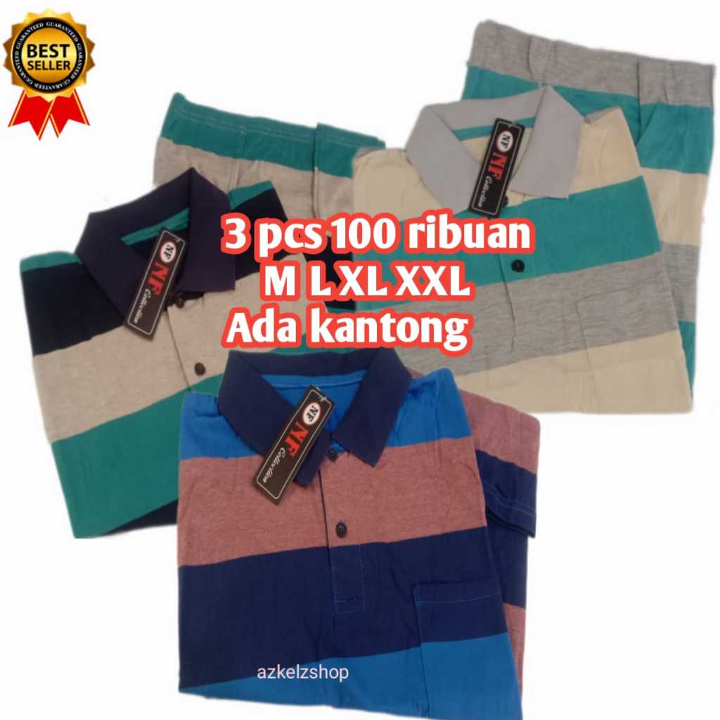 3PCS 100 RIBUAN KAOS KERAH SALUR PRIA BERKUALITAS BAGUS