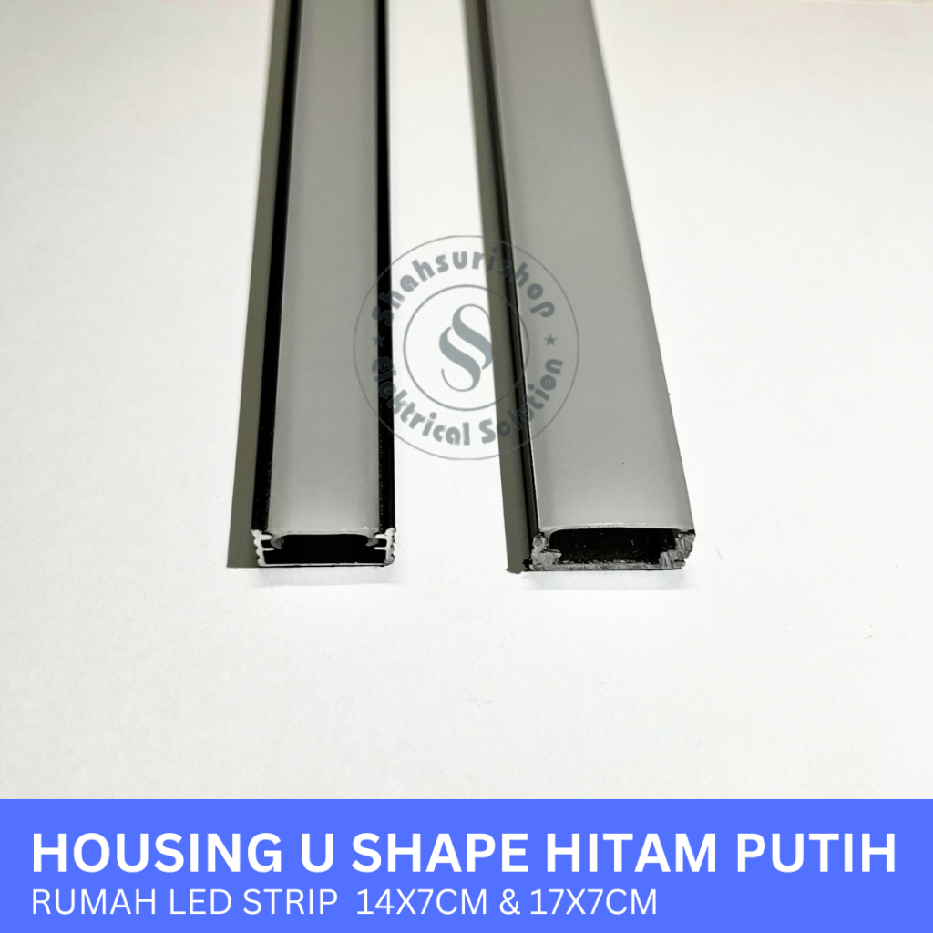 HOUSING U SHAPE HITAM PUTIH 14X7 & 17X7 RUMAH LED STRIP ALUMINIUM 1 METER