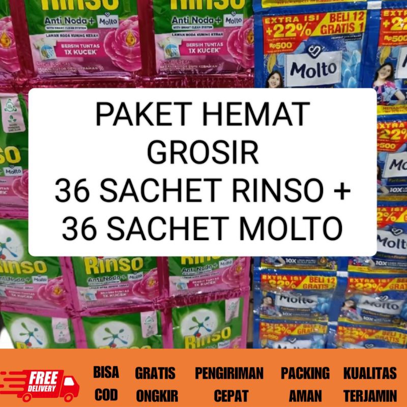 ( 72 SACHET RINSO + MOLTO) PAKET GROSIR 36 SACHET MOLTO + 36 SACHET RINSO