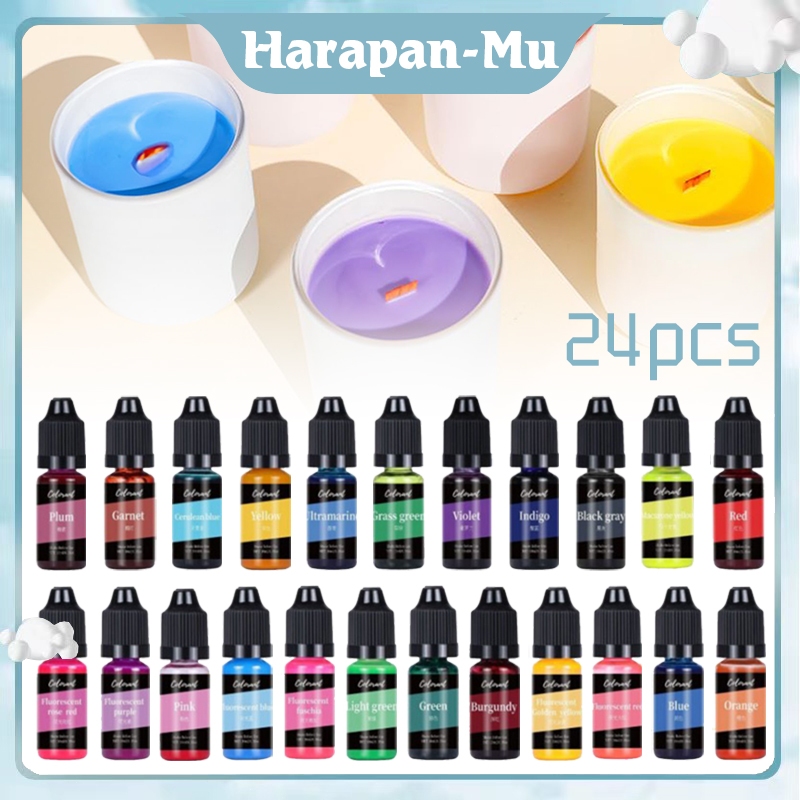 

Pewarna Lilin 24pcs 10ml Per Botol Candle Dye Liquid Pewarna Sabun Oil Based Pewarna Lilin Cair
