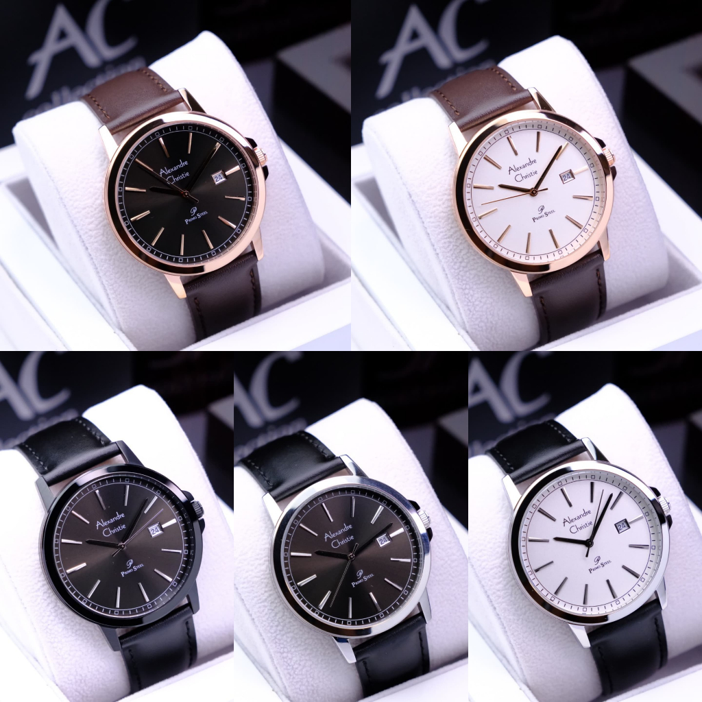 JAM TANGAN PRIA ALEXANDRE CHRISTIE AC 1014 AC1014 BLACK LEATHER ORIGINAL