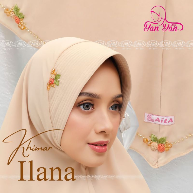 Khimar Ilana Original By Aila 100% Ceruty Babydoll Premium Pad Antem Hijab Sulam Payet Mutiara & Kri