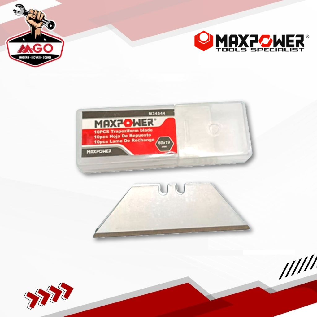 

Mata Bilah Pisau Refill Cutter / Trapezium Blade 10 PCS (60X19mm) MAXPOWER