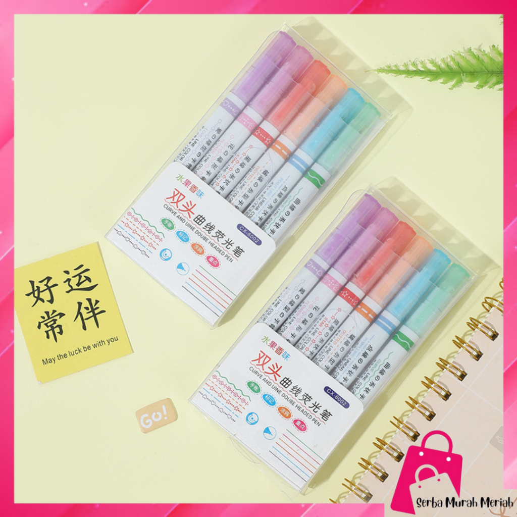 

SMM-Spidol Garis Aesthetic Warna Warni Spidol Garis Motif Lucu 1 Set 6 Pcs pulpen roller pen Higlighter Random Spidol Garis Line Marker Alat Tulis Kantor
