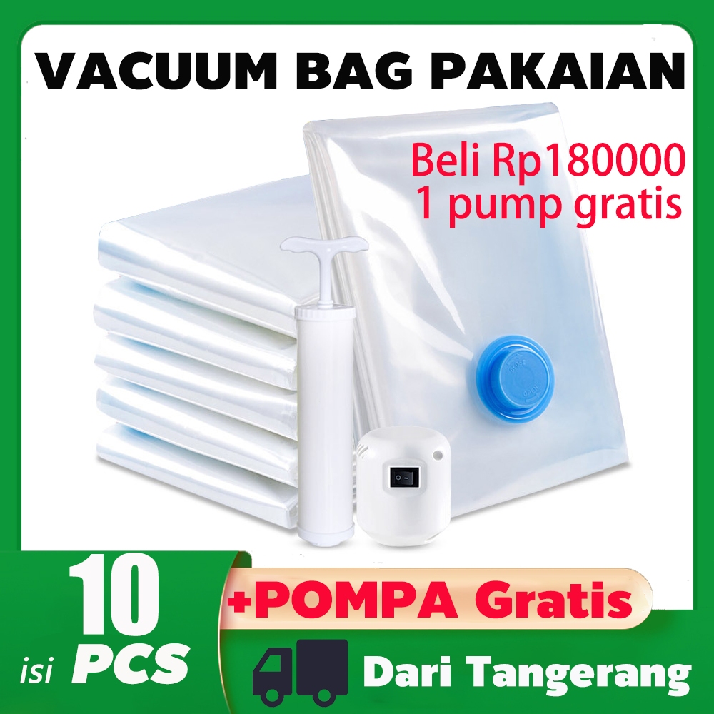 10PCS Vacuum Bag Travel Packing Pompa Plastik Vacuum Bag Pakaian Zipper Packing Baju Ziplock