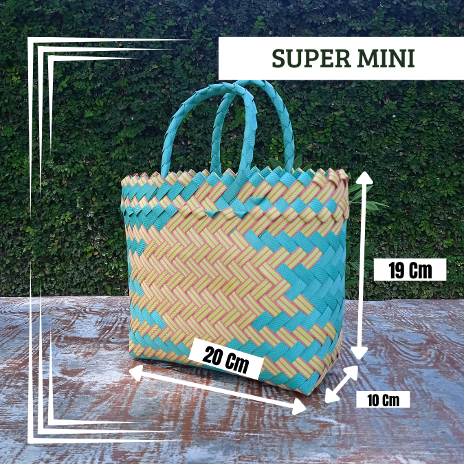 Tas Anyaman Plastik Super Mini Xs / Souvenir Tas Anyaman Plastik Lurik Kombinasi