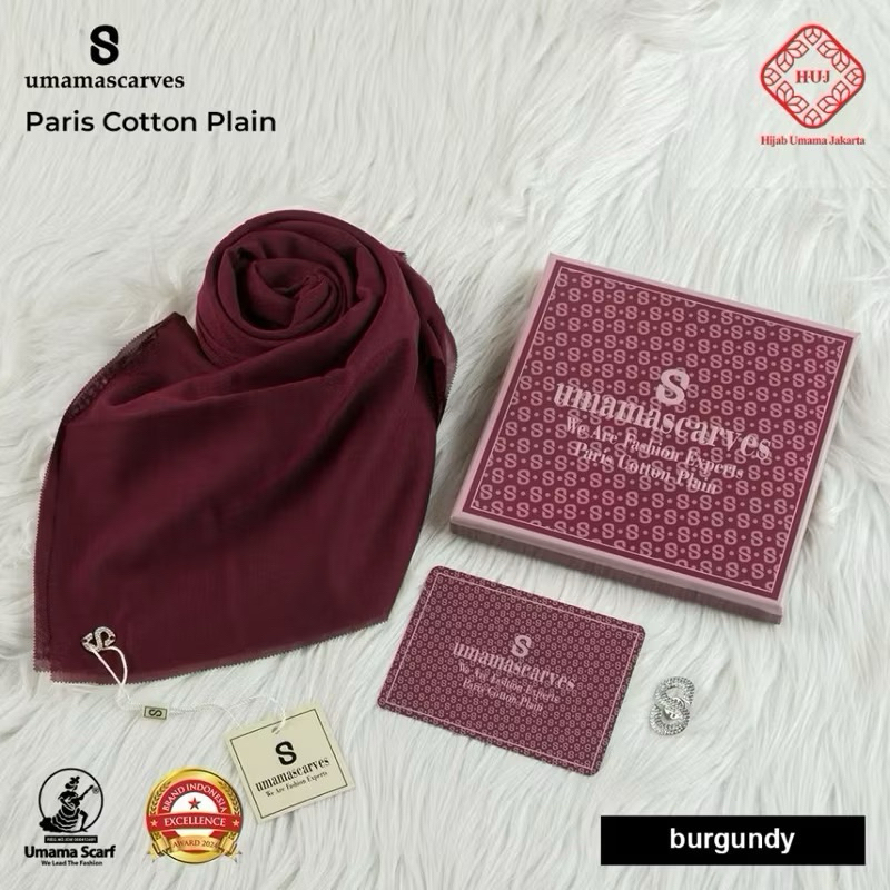 HIJAB SEGI EMPAT BOX UMAMA SCARVES ORI PARIS COTTON PLAIN METAL LOGO PREMIUM