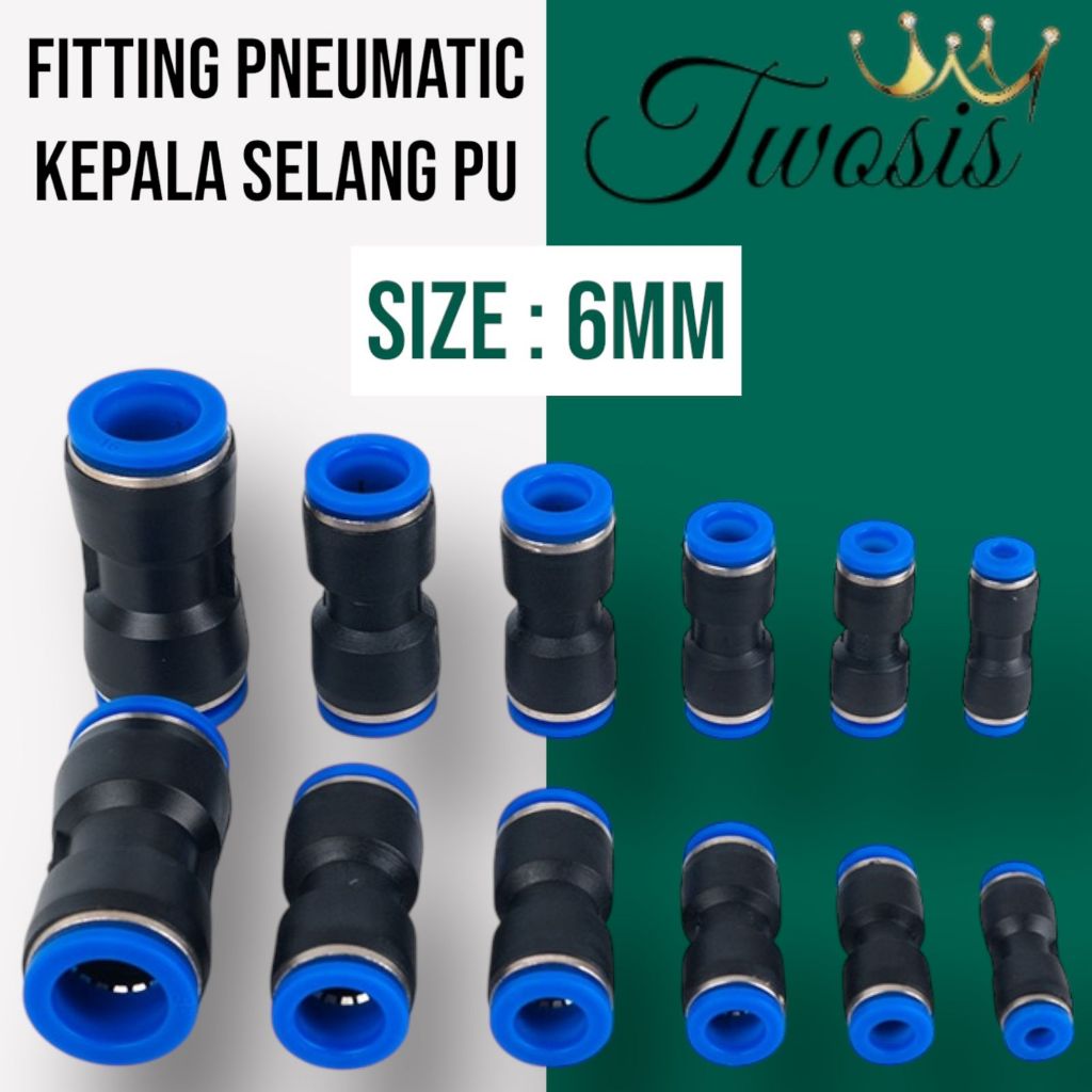 fitting pu 6mm/fitting pneumatic 6mm/fitting selang angin pu