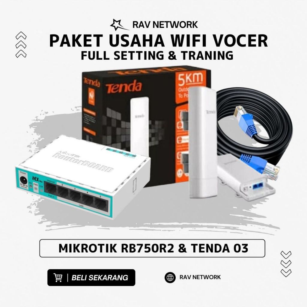 PAKET USAHA WIFI VOCER MIKROTIK RB750R2 + TENDA 03