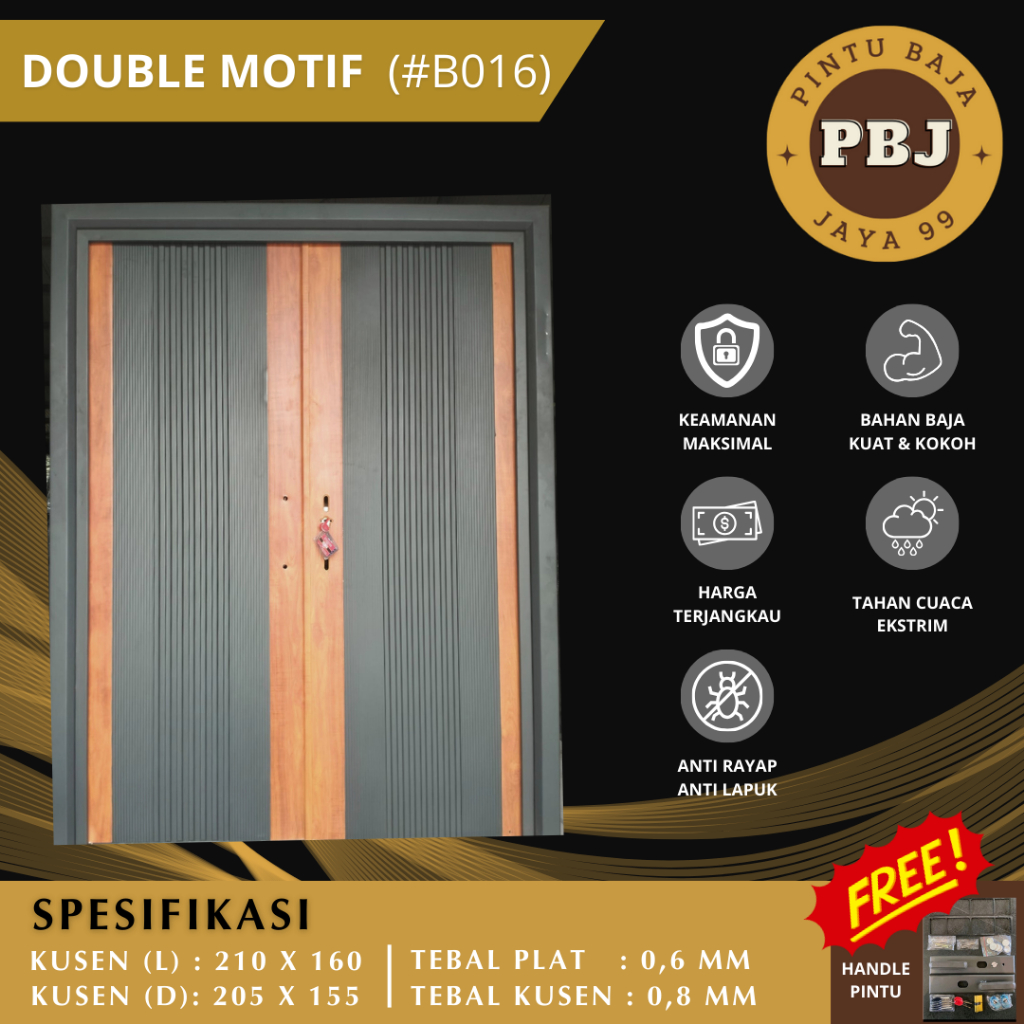 PINTU RUMAH DOUBLE LAPIS BAJA MOTIF MINIMALIS (B016) - PBJ99 / ANTI KARAT / TIDAK PUDAR BERKUALITAS
