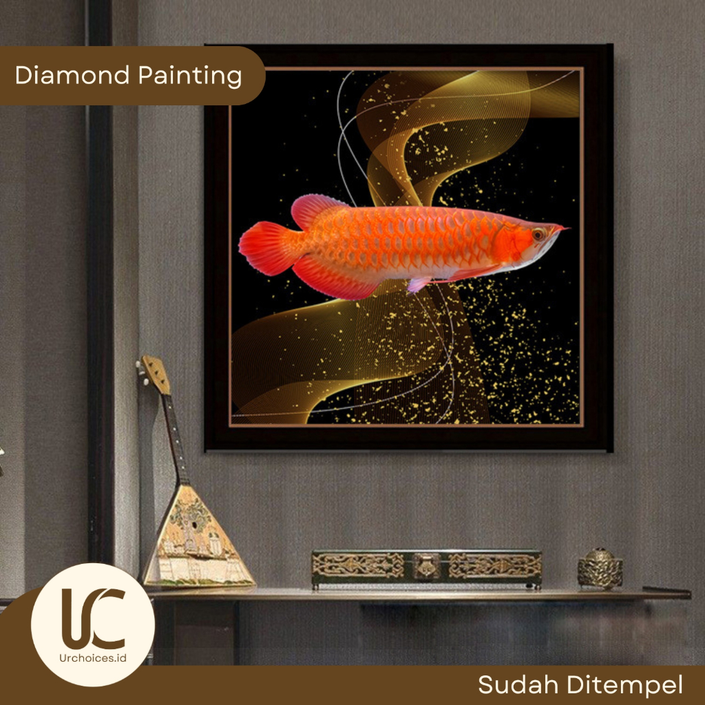 Lukisan Diamond Painting Jadi Full Kanvas Gambar Keindahan Ikan Arwana Merah