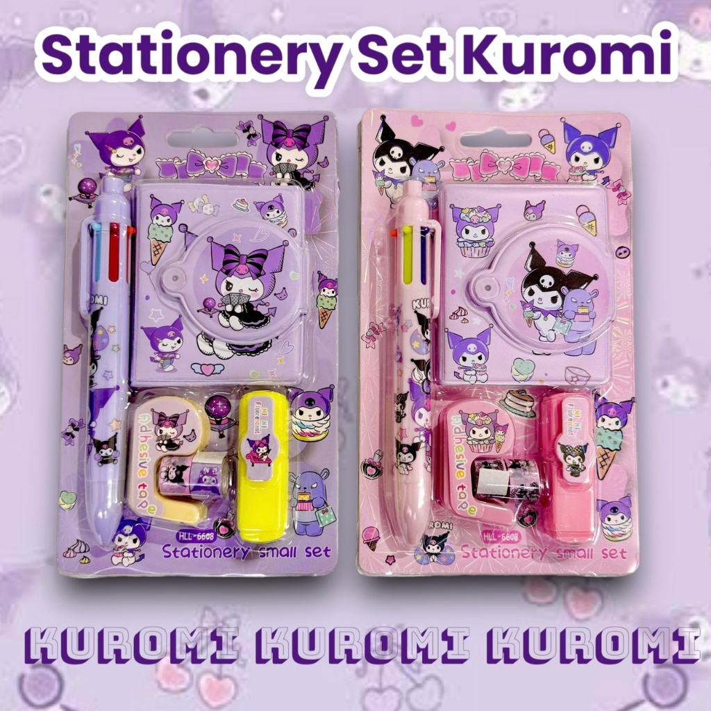 

Produk Murah Stationery Set Kuromi 5 in 1 Buku Diary Pulpen 6 warna Solatip stabilo isi solatip bergambar sanrio A119