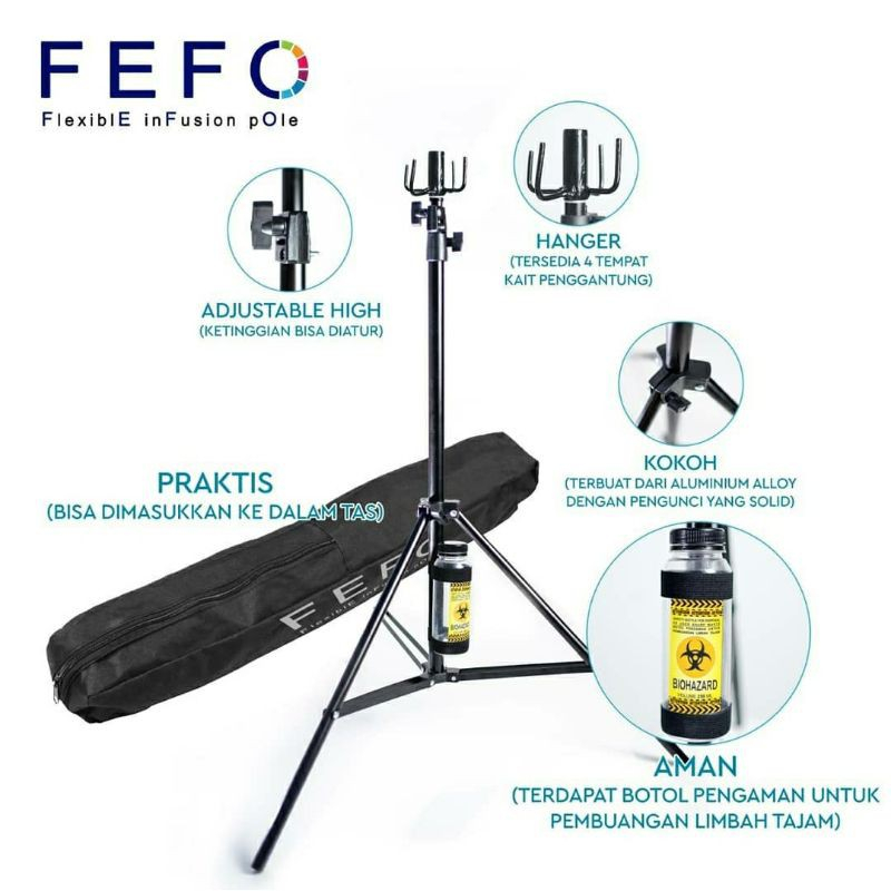 Tiang infus lipat 4 cantelan free tas dan free safety bottle terlaris se- Indonesia