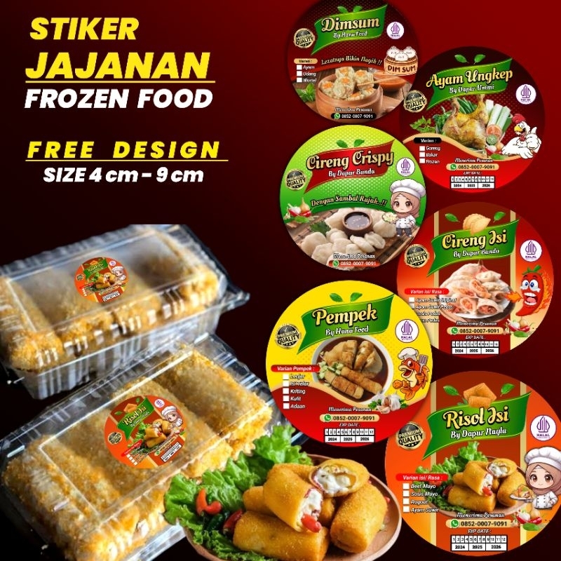 

( minimal order 100 pcs ) Stiker Frozen Food Stiker Label Kemasan Stiker Jajanan Stiker Snack Stiker Risol Stiker Cireng Stiker Ayam Stiker Pempek Stiker dimsum Stiker Kebab Stiker Basreng Stiker Keripik Pisang