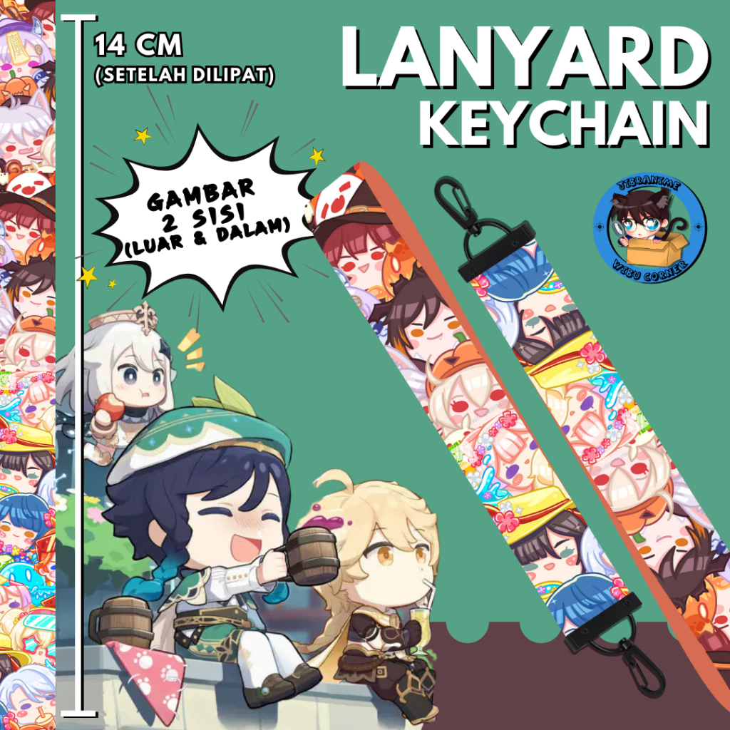 

Lanyard Strap Anime 2 Sisi / Genshin Impact Chibi / Lanyard Custom Suka Suka / Gantungan kunci layard keychain