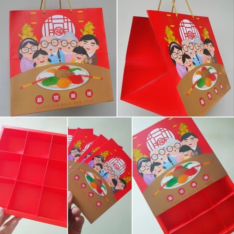 

( 5 pcs ) paket dus dan paperbag edisi imlek kemasan hampers souvenir bingkisan parcel CNY ukuran 27x27x27 cm