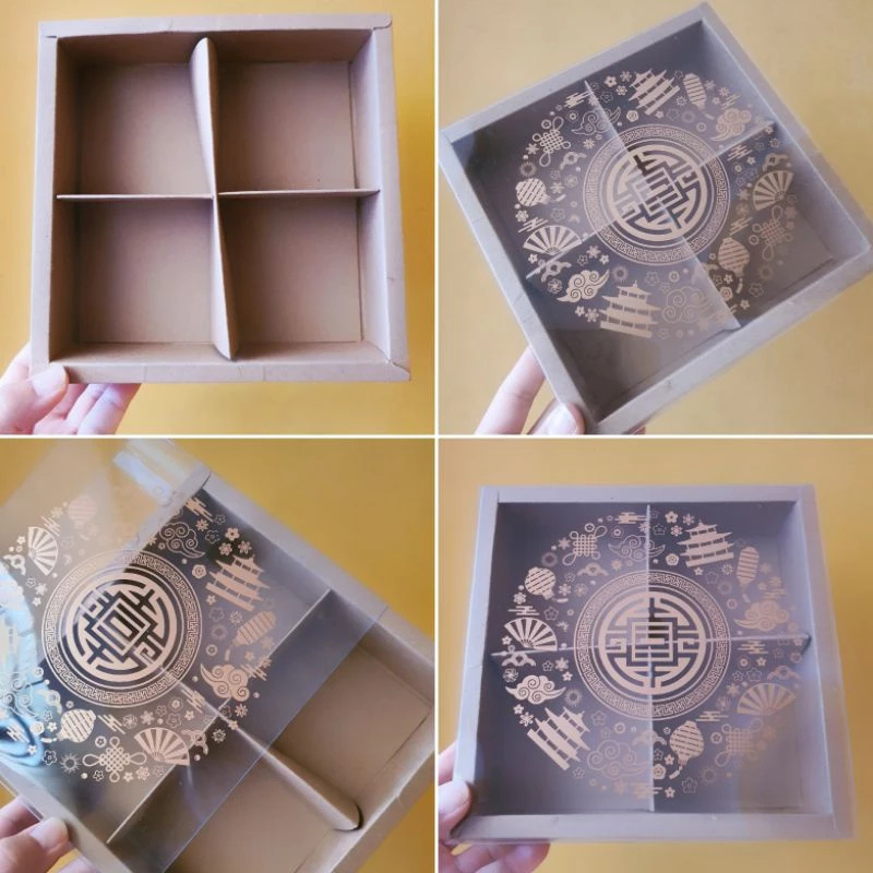 

( 5 pcs ) dus mika edisi imlek kemasan pudding box warna cokelat sekat 4 ukuran 8.5x8.5 cm CNY