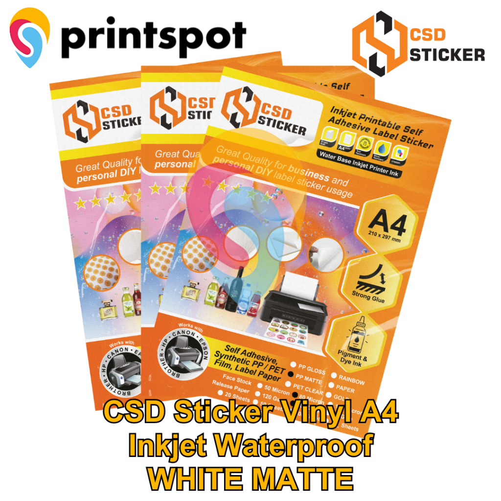 

NEW CSD Sticker Vinyl Print Inkjet A4 Waterproof Stiker Plastik Anti Air Repack 50