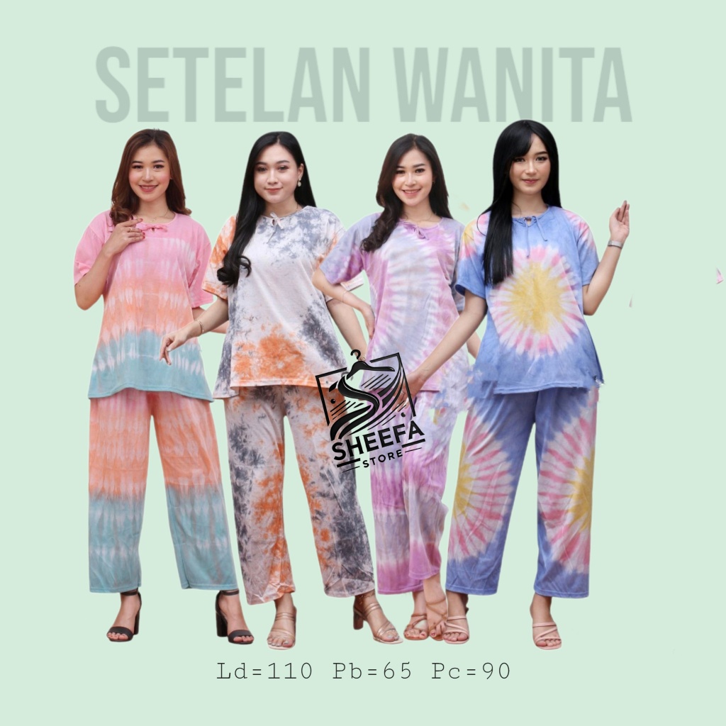 Setelan Pakaian Wanita Celana Panjang Tie-dye Bahan Kaos