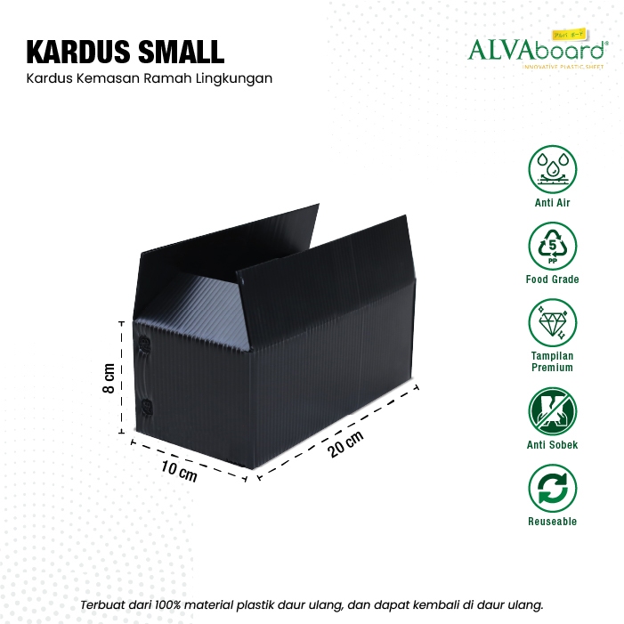 

Kardus Packaging ALVAboard Box Pengiriman Small Ukuran 20x10x8 cm (P x L x T)