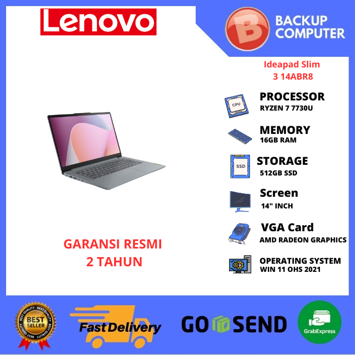 LAPTOP LENOVO Ideapad Slim 3 14ABR8 6JID / 6HID RYZEN 7 7730U 16GB RAM