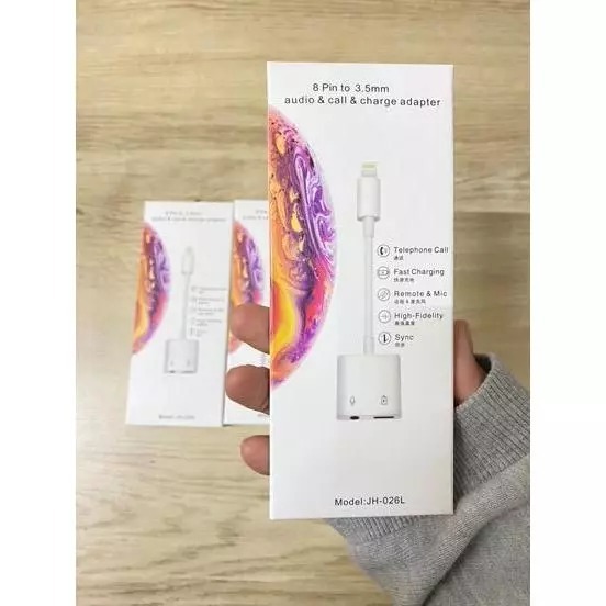 RJB Kabel  (JH-026L) 8 PIN TO 3.5MM Audio, Call dan Charger Adapter