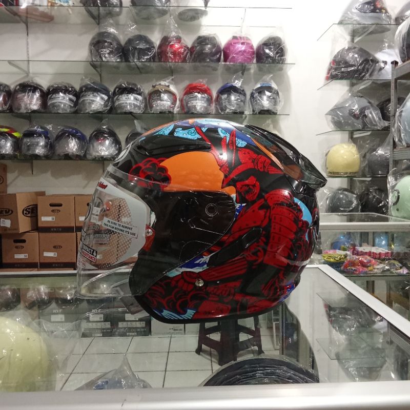 HELM NHK R1 MOTIF SAMURAI BLACK RED METALIC ORIGINAL