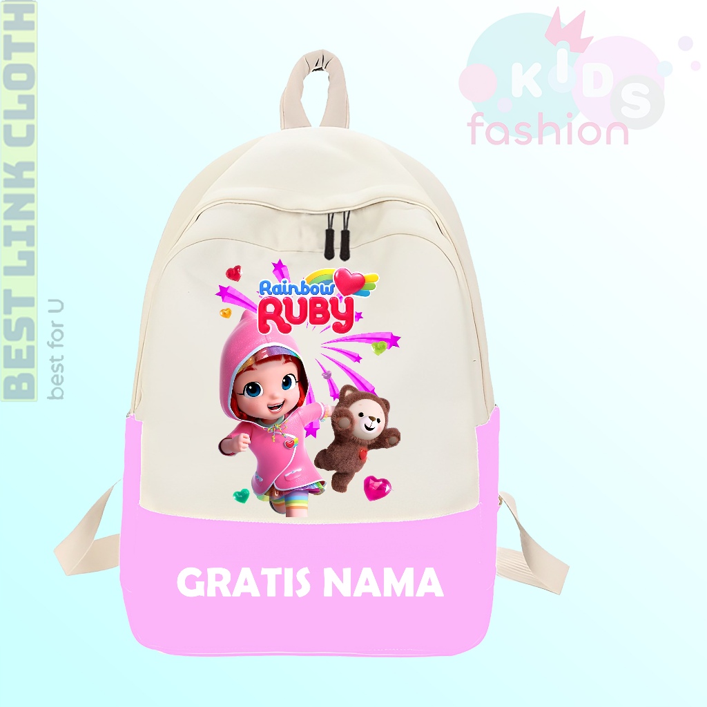 Tas Anak Sekolah TK SD Rainbow Ruby Choco Free Nama