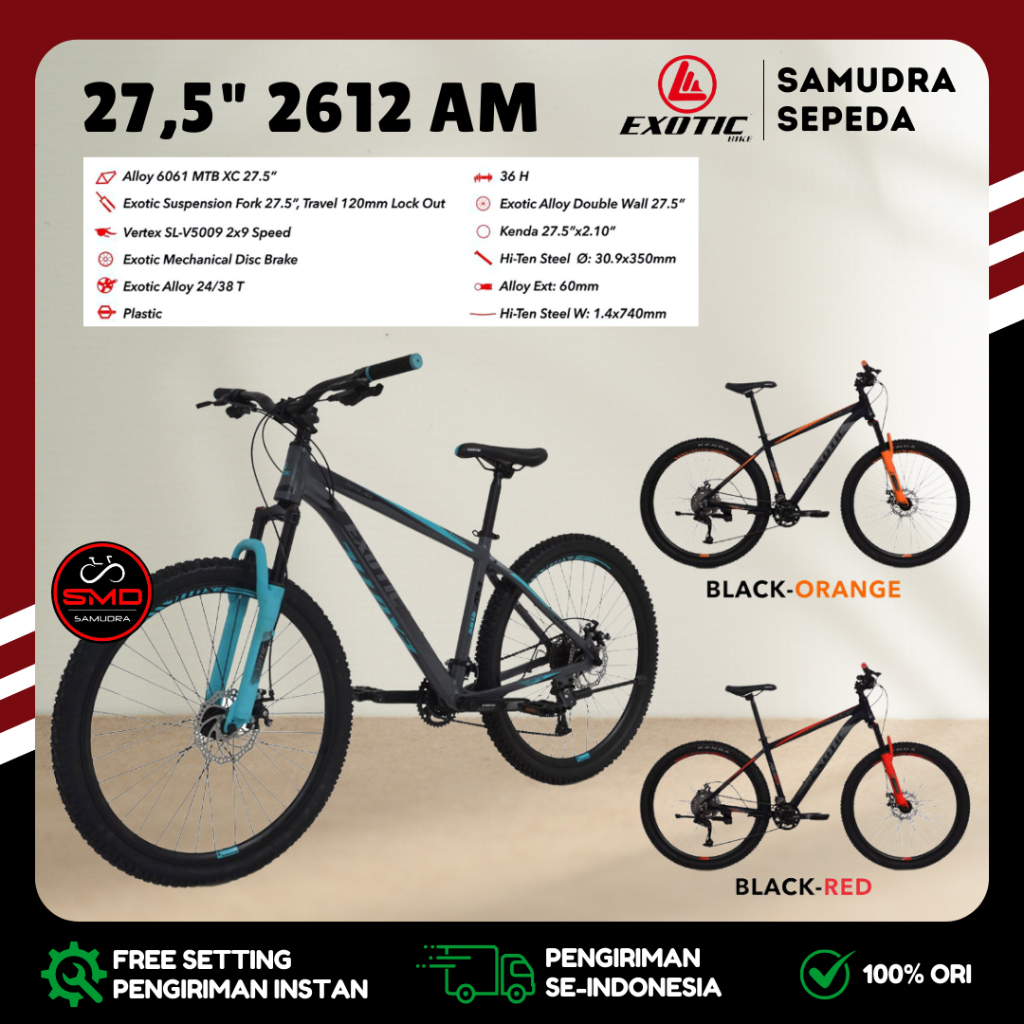 Sepeda Gunung MTB 27.5 Exotic 2612 AM 9x2 Speed Murah BDG