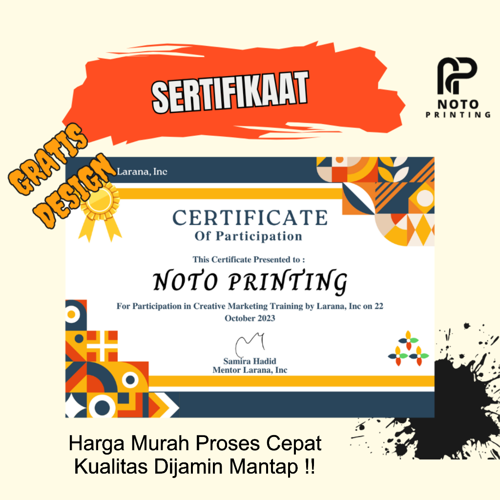 

Cetak Sertifikat Piagam Custom Murah Free Design Ukuran A4 | NP