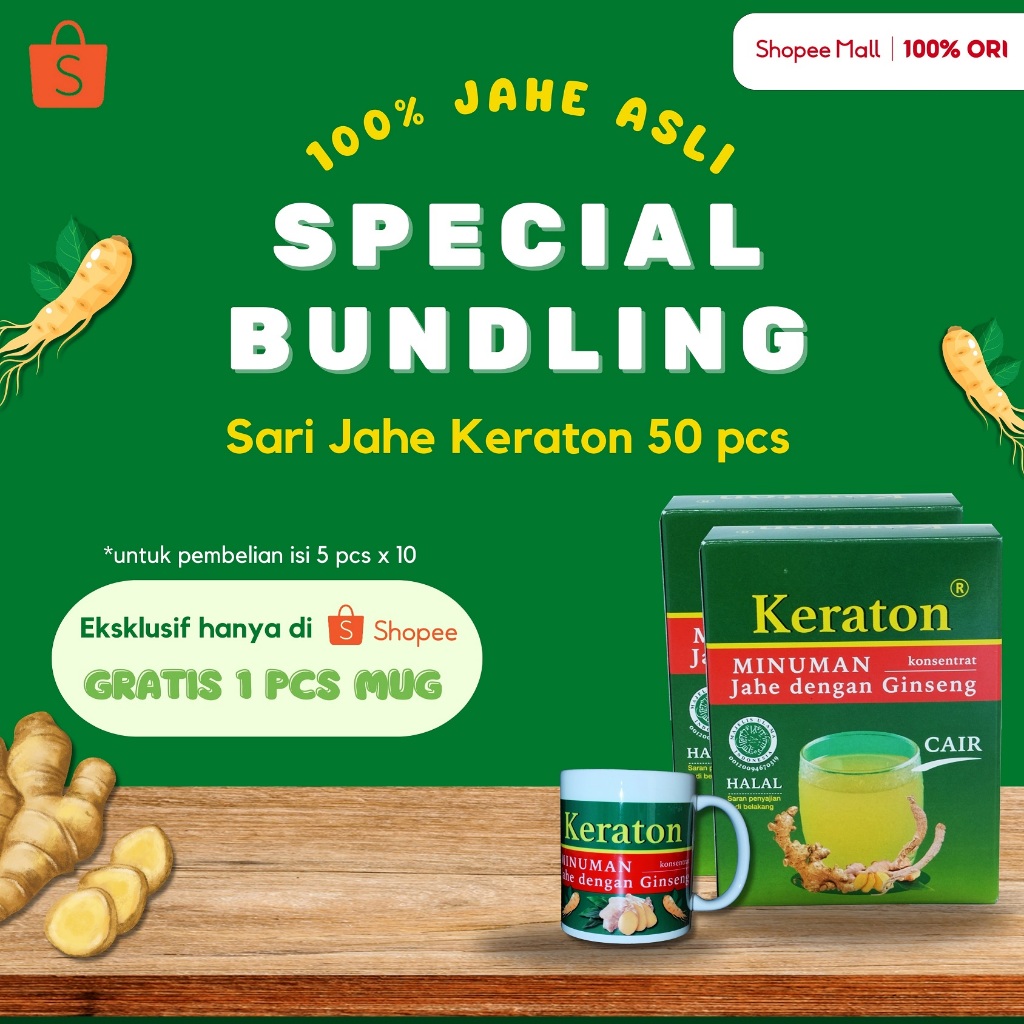 

Keraton - Sari Jahe Cair 50 Sachet [Bundling Isi 5 Sachet dan Free Mug]