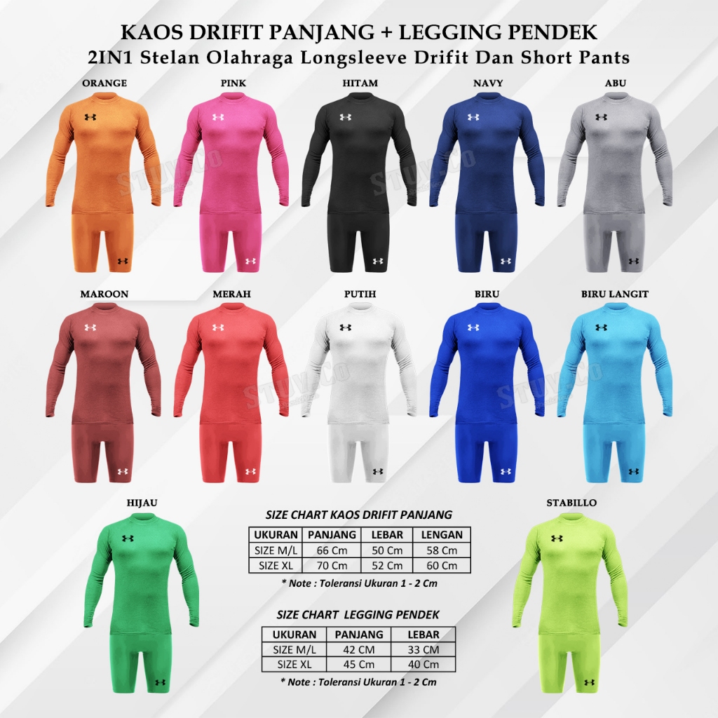 PAKET SETELAN 2IN1 KAOS LENGAN PANJANG DRYFIT CELANA BASELAYER PENDEK SHORT PANTS OLAHRAGA SEPEDA