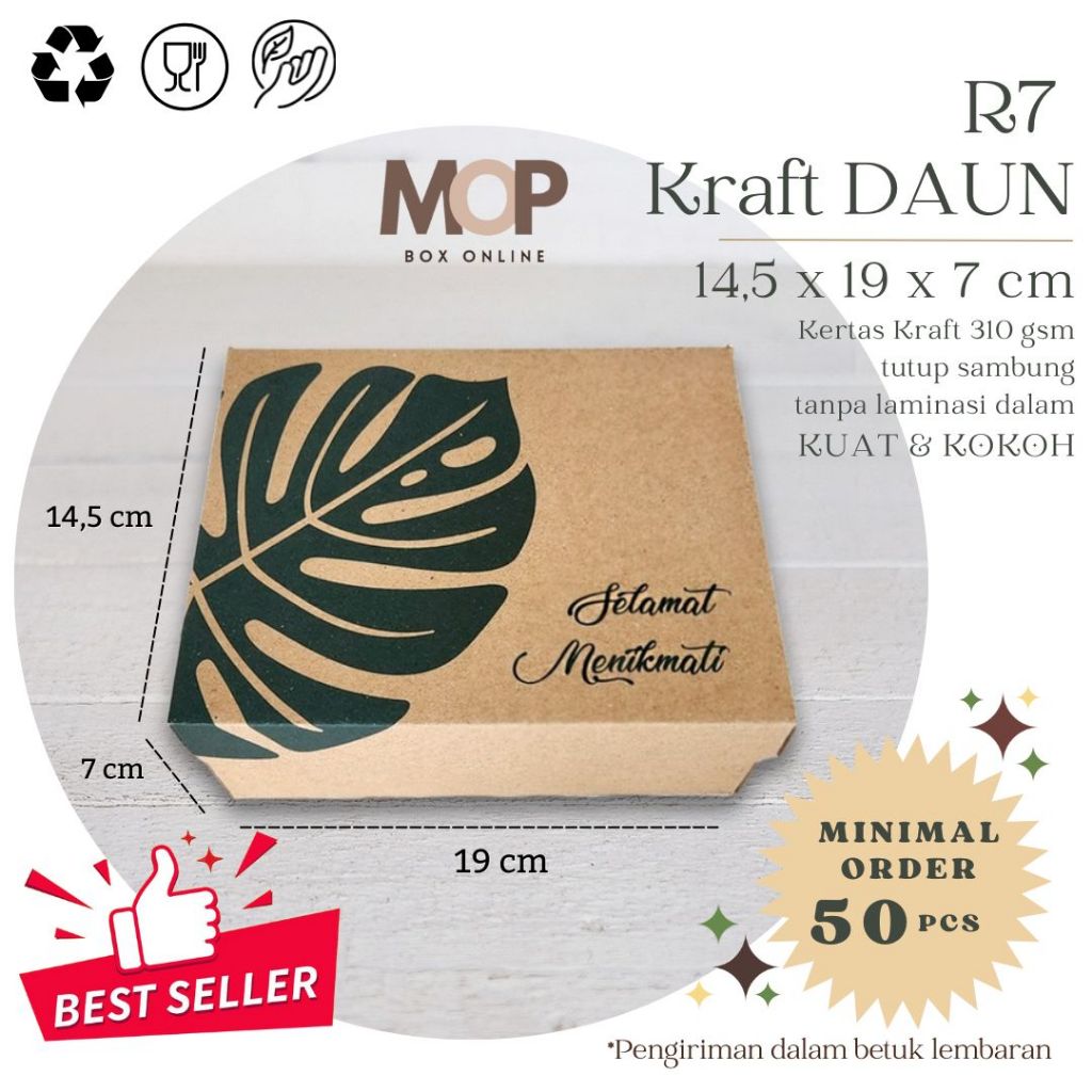 Kotak 14x19 R7 Kraft DAUN Kotak Nasi Kotak Kue Jajan Dus Roti Murah Snack Box 15x19