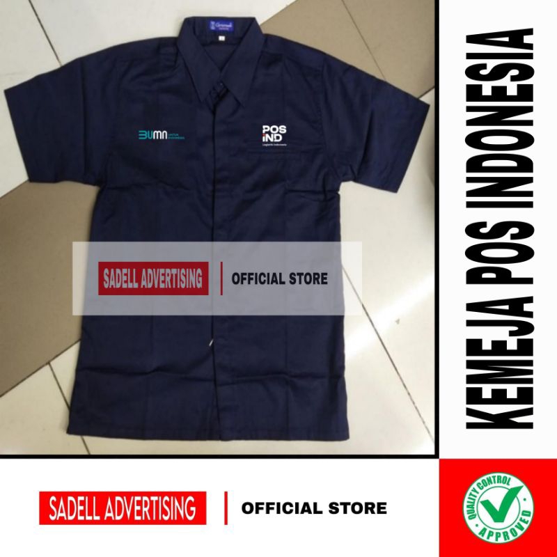 Kemeja Pos Indonesia Logistik Seragam BUMN Pos Indonesia Navy Lengan Pendek Pria Bordir Terbaru