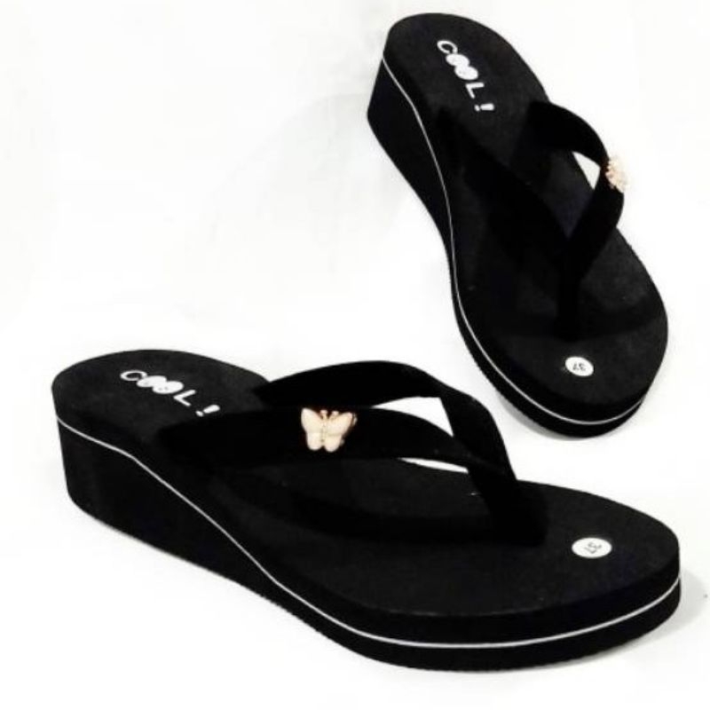 Sandal Wedges Spon Wanita Sandal Jepit Wanita Sendal Cewek Hak  3-5 cm