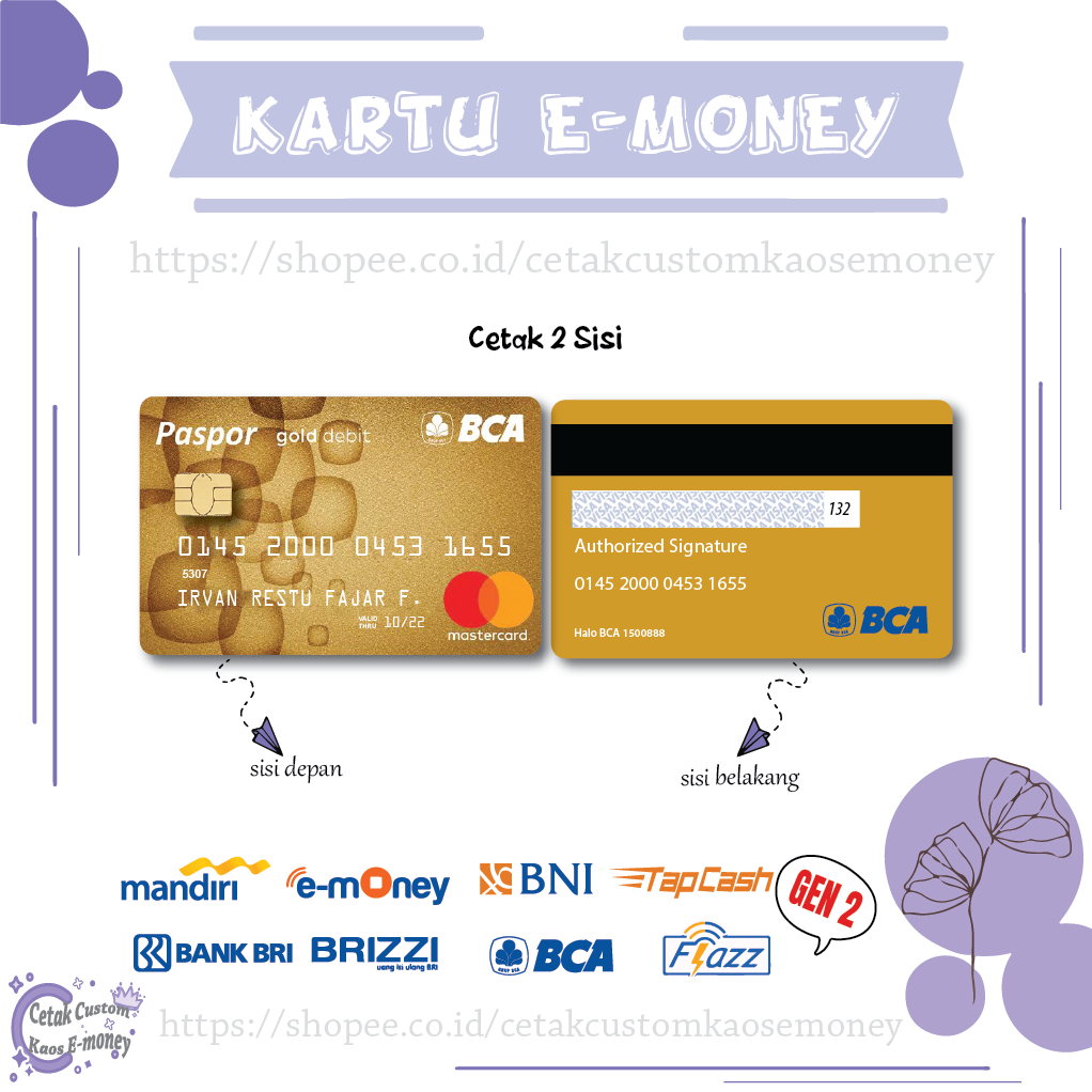 KARTU E MONEY E TOLL CARD PASPOR BCA MASTERCARD GOLD DEBIT MANDIRI EMONEY BNI BRI BCA - 2 SISI