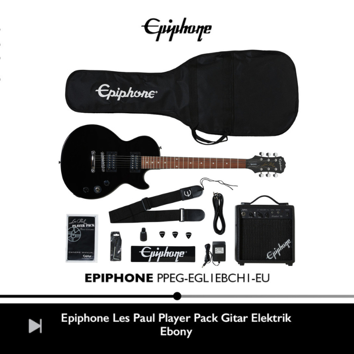Epiphone Les Paul Player Pack Gitar Elektrik - Ebony