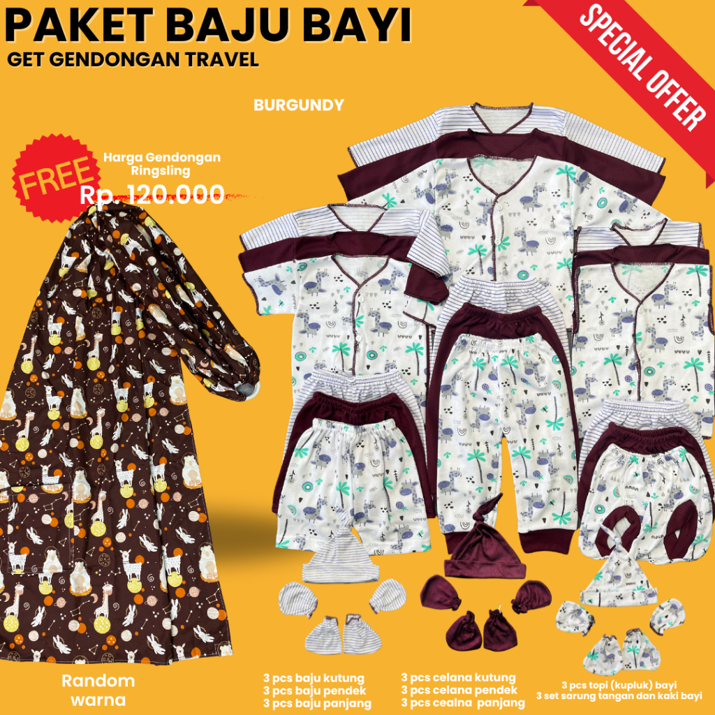 [New TB] TRINA BABY - PAKET BAJU BAYI FREE GENDONGAN RINGSLING TRAVEL