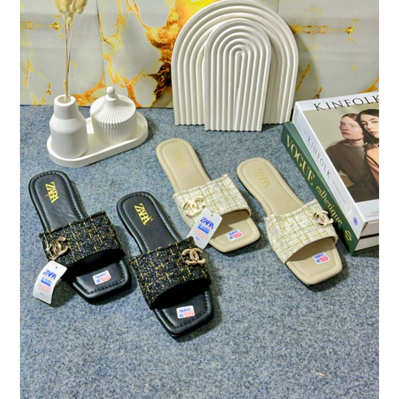 Sandal Selop Zara Flat Aksen Chnl Sandal Rajut Tweet Kekinian Terbaru Kode SM48