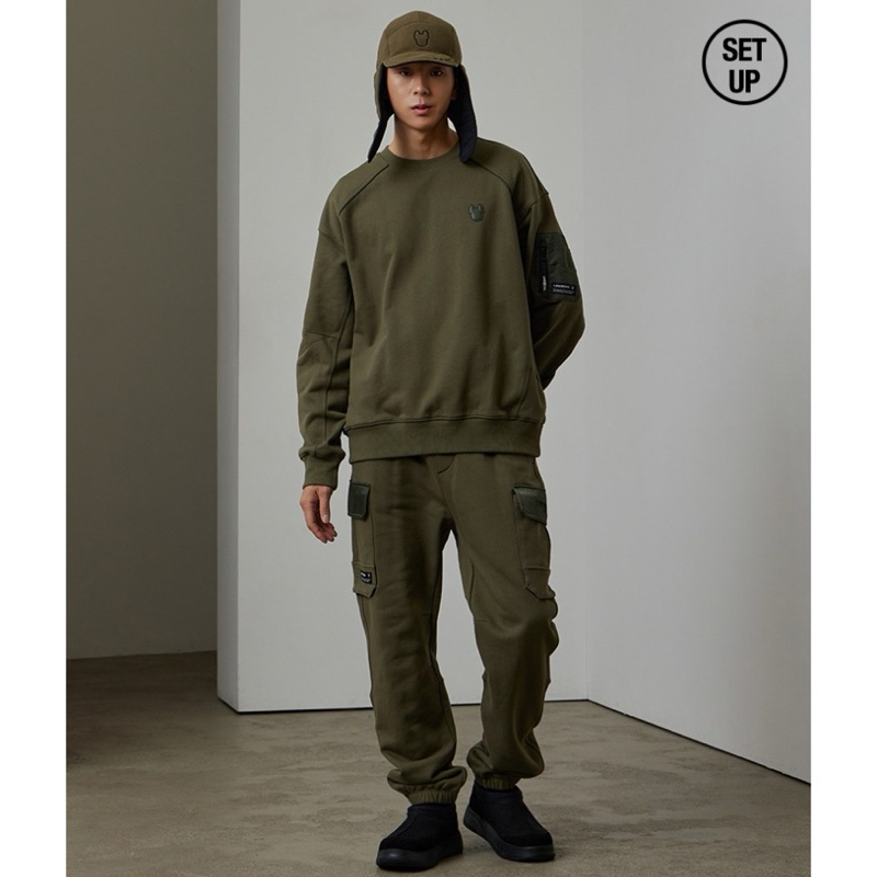 (PO KOREA) LIFEWORK - WOVEN COLOUR OVERFIT MAN TO MAN + JOGGER PANTS (SET) ORIGINAL KOREA