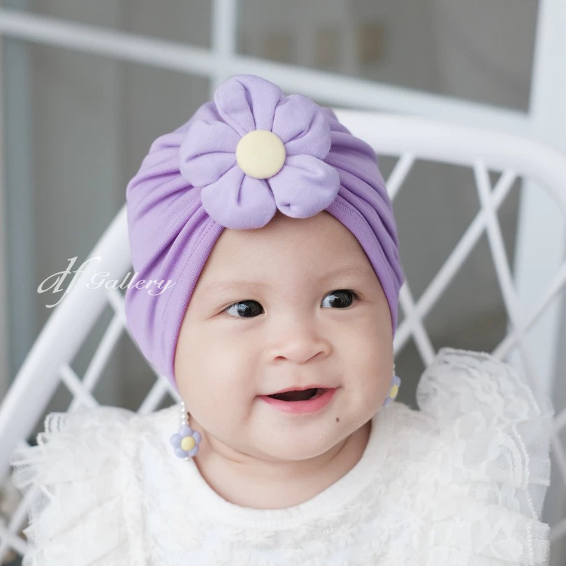 Turban Inka Bunga Sorban Bayi Motif Polos | Ciput Baby NewBorn |  Topi Anak Perempuan | Turban Sorba