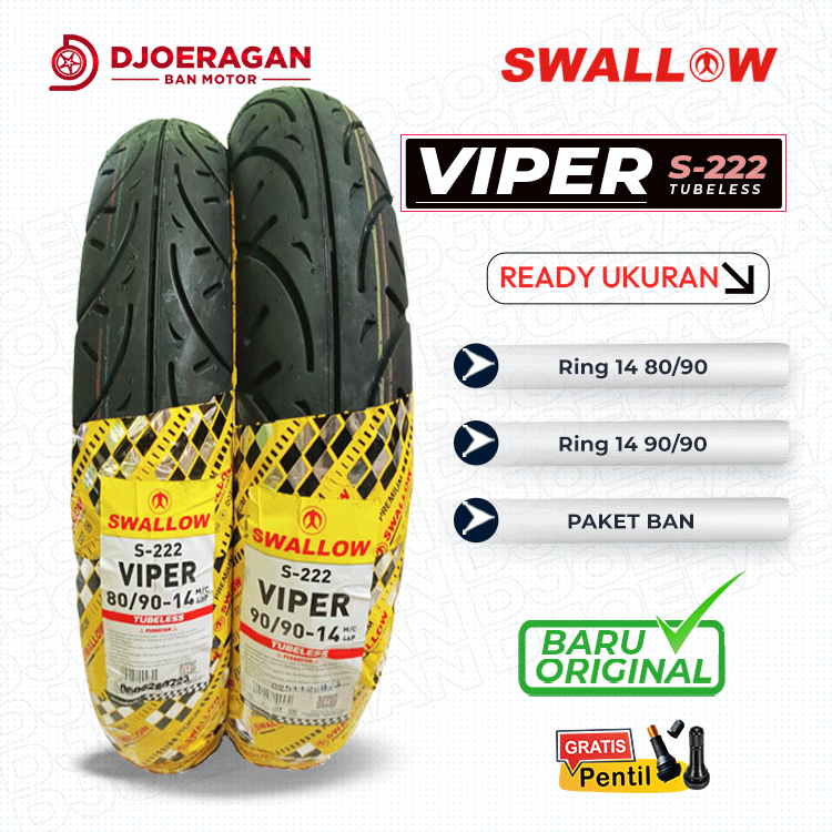 SEPASANG / SATUAN BAN MOTOR MATIC SWALLOW VIPER Ring 14 TUBELESS DEPAN BELAKANG BEAT MIO VARIO GENIO