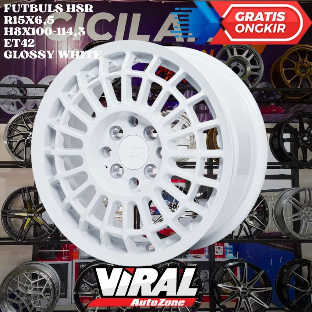 Velg Mobil Ring 15 HSR FUTBULS R15 LEBAR 6,5 LOBANG BAUT 4 ET42 WHITE